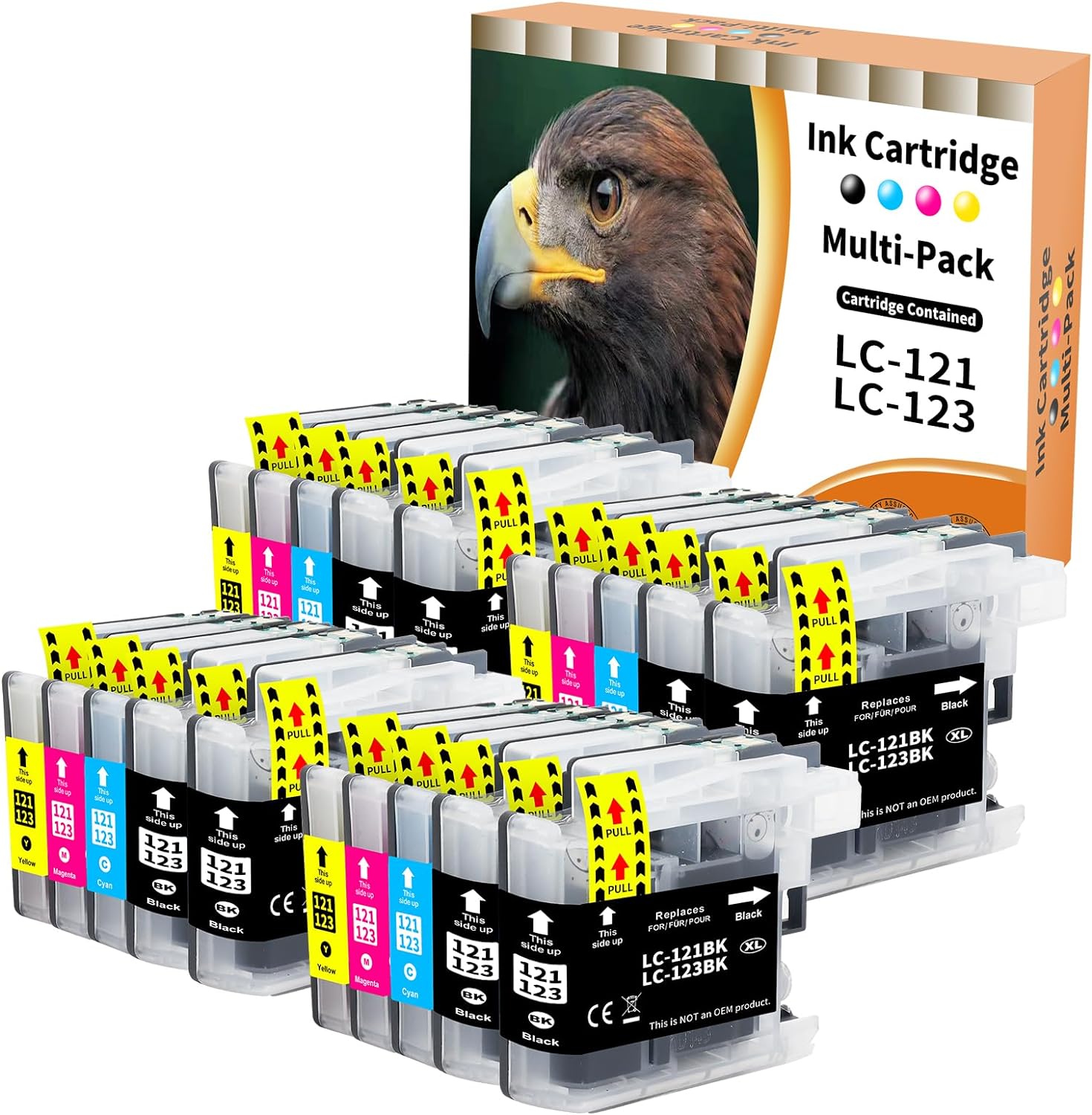 D&C LC-121/123 (20er-Set), kompatible Tintenpatronen (8BK,4C,4M,4Y) für Brother LC-123, LC123, LC-121, für Brother, DCP-J4110, MFC-J470, MFC-J4410, DCP-J552, MFC-J6720, MFC-J4510, MFC-J6520, MFC-J870, MFC-J6920